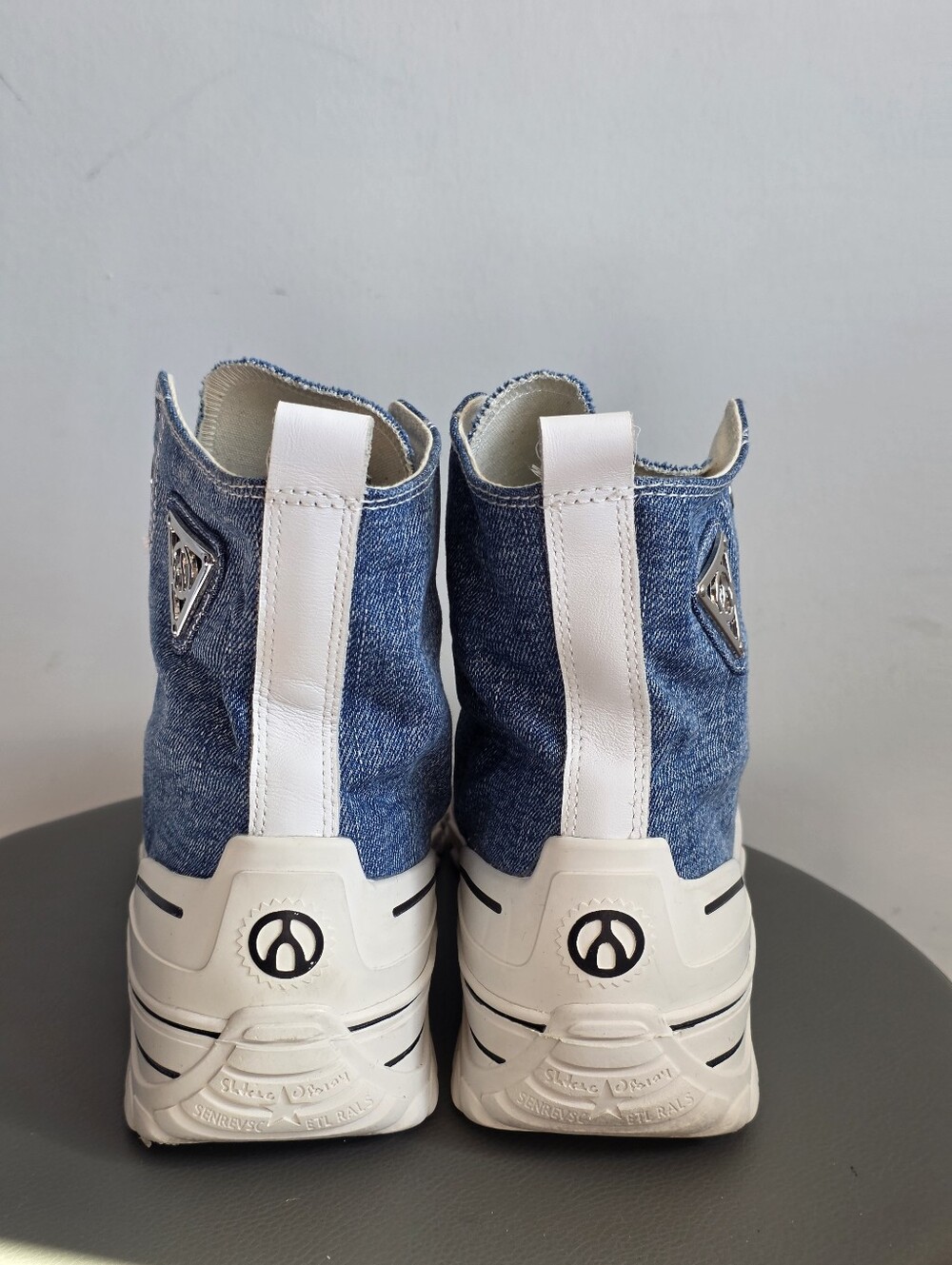 Wishbone Denim Platform High Top Sneakers Chunky Lug Sole Blue Jean Lace Up 10 - Picture 8 of 11